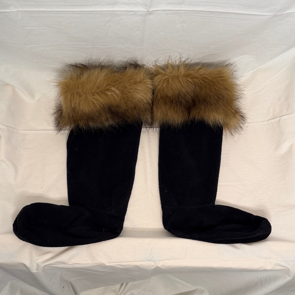 Hunter Black and Brown Fur Trim Tall Boot Liners